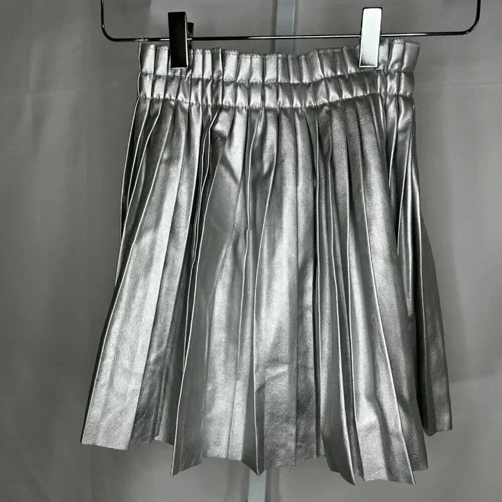 2/$30 Silver Pleated Mini Skirt Festival Concert Costume Play